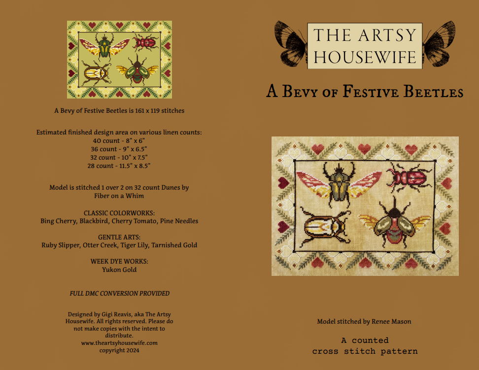 PREORDER A Bevy of Festive Beetles Cross Stitch Pattern by The Artsy Housewife