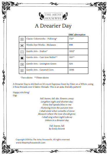 A Drearier Day The Artsy Housewife Cross Stitch Pattern