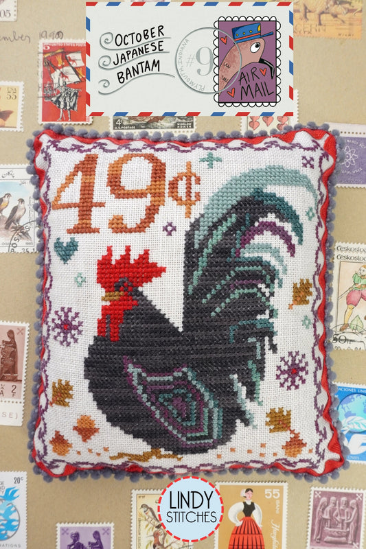 Air Mail October #9 Japanese Bantam Cross Stitch Pattern by Lindy Stitches