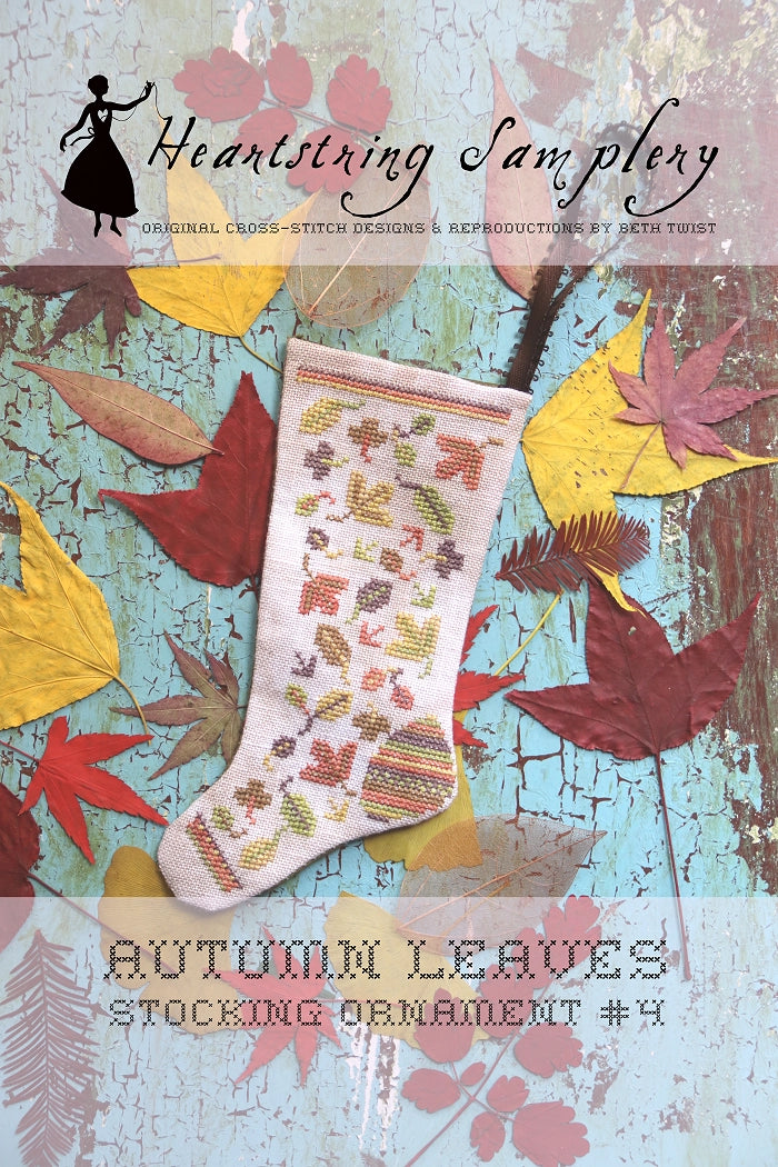 Autumn Leaves Stocking Ornament Heartstring Samplery Cross Stitch Pattern