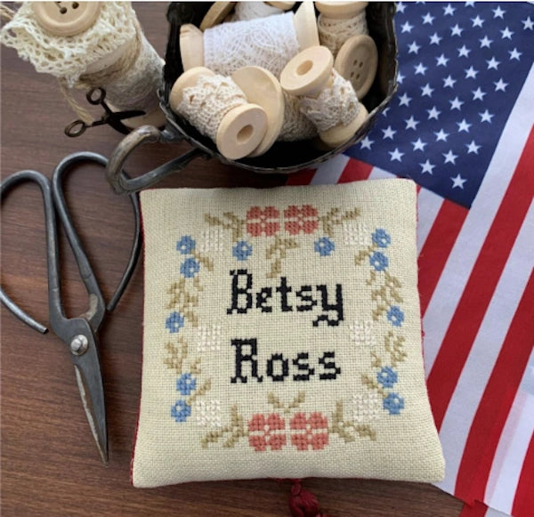 Betsy Ross Quaker and Pincushion Cross Stitch Pattern by Twin Peak Primitives