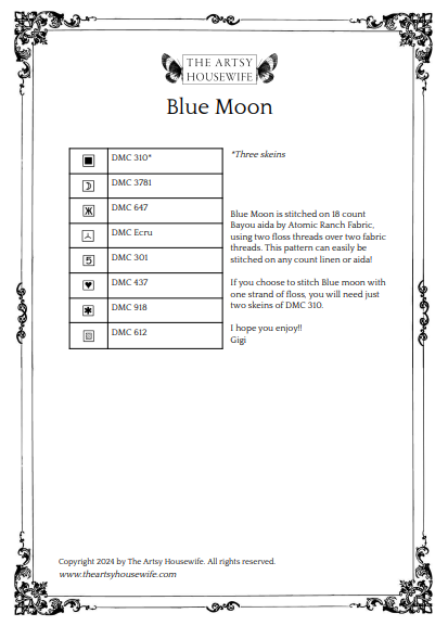 Blue Moon The Artsy Housewife Cross Stitch Pattern