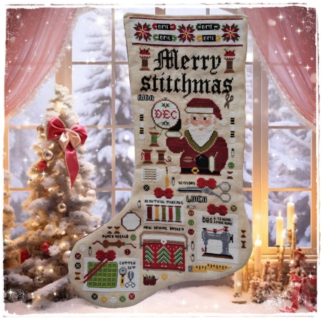 Merry Stitchmas Christmas Stocking Pattern with Charm by Fairy Wool in the Wood