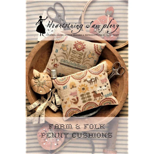 Farm & Folk Penny Cushions Cross Stitch Pattern by Heartstring Samplery