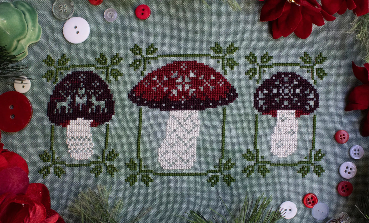 Festive Fungi by Sprouting Lupine Cross Stitch Pattern