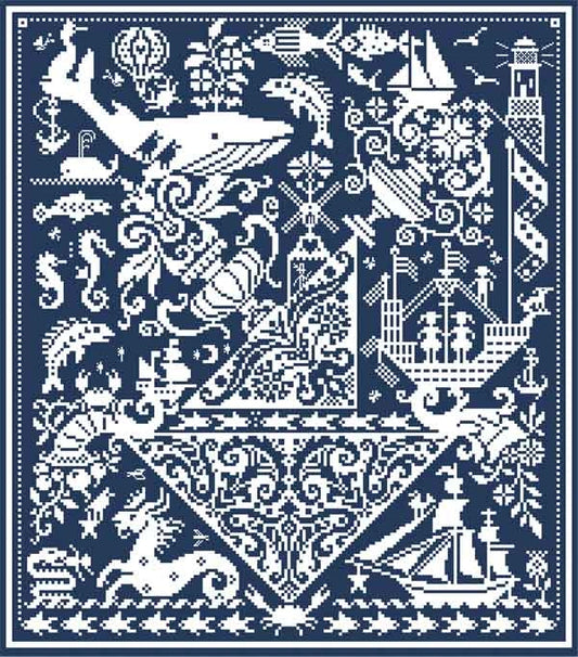 Fish 'n' Ships Cross Stitch Pattern by Long Dog Samplers Physical Copy