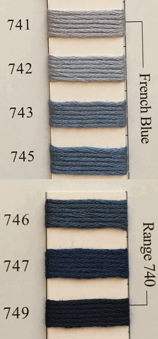 Needlepoint NPI Silk Floss 8 Ply French Blue Range 741 742 743 745 746 747 749