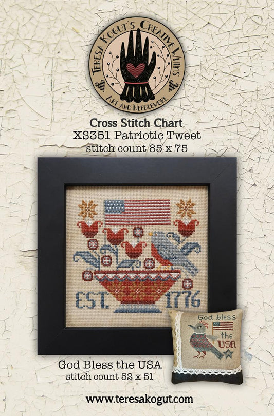 Patriotic Tweet God Bless the USA by Teresa Kogut Cross Stitch Pattern