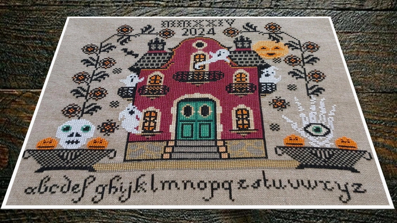 Haunted Mansion of the Cursed Creek Twin Peak Primitives Cross Stitch Pattern