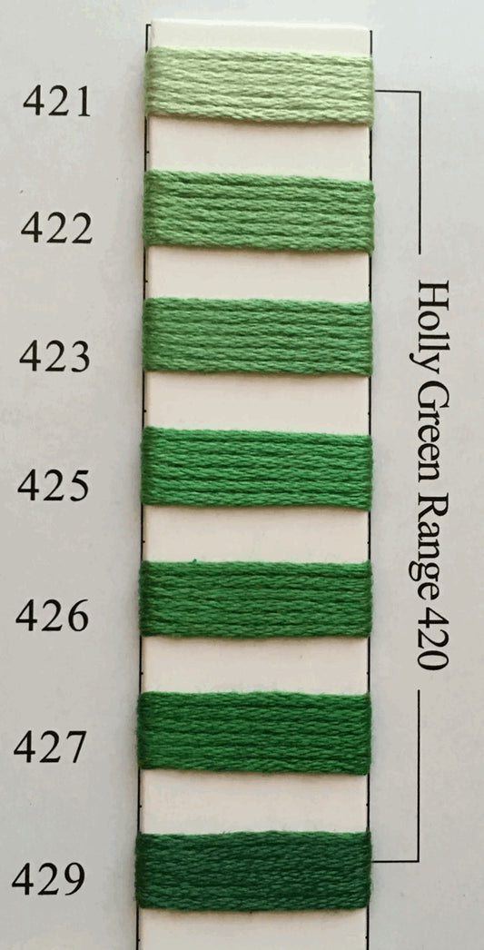 Needlepoint NPI Silk Floss 8 Ply Holly Green Range 421 422 423 425 426 427 429