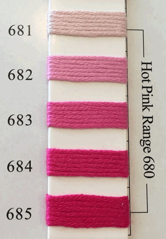 Needlepoint NPI Silk Floss 8 Ply Hot Pink Range 681 682 683 684 685