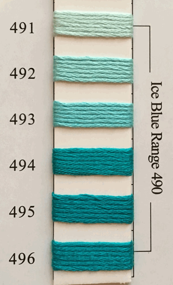 Needlepoint NPI Silk Floss 8 Ply Ice Blue Range 491 492 493 494 495 496