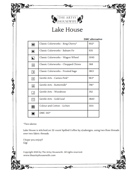 Lake House The Artsy Housewife Cross Stitch Pattern