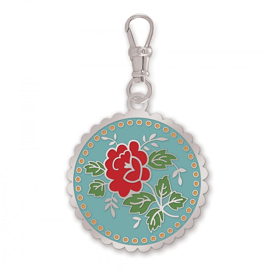 Lori Holt Mercantile Enamel Happy Charm Rose Zipper Pull