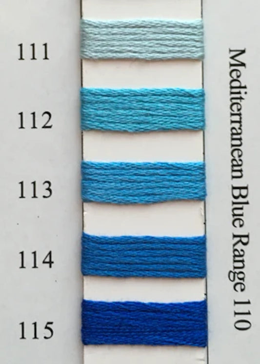 Needlepoint NPI Silk Floss 8 Ply Mediterranean Blue Range 111 112 113 114 115