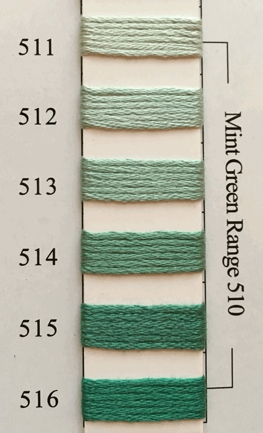 Needlepoint NPI Silk Floss 8 Ply Mint Green Range 511 512 513 514 515 516