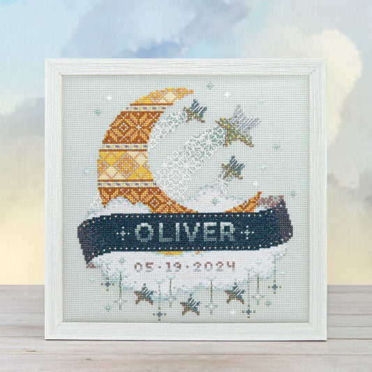 PREORDER Modern Baby Sampler Moon + Stars Cross Stitch Pattern by Counting Puddles Nashville Market