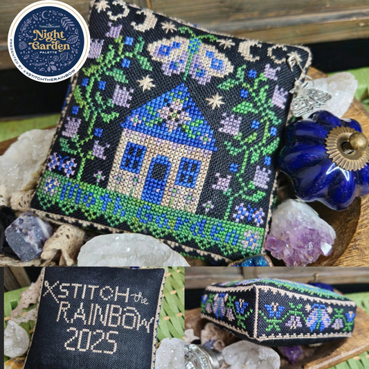 PREORDER Moonlit Cottage Cross Stitch Pattern by Quaint Rose Needlearts Nashville Market Night Garden