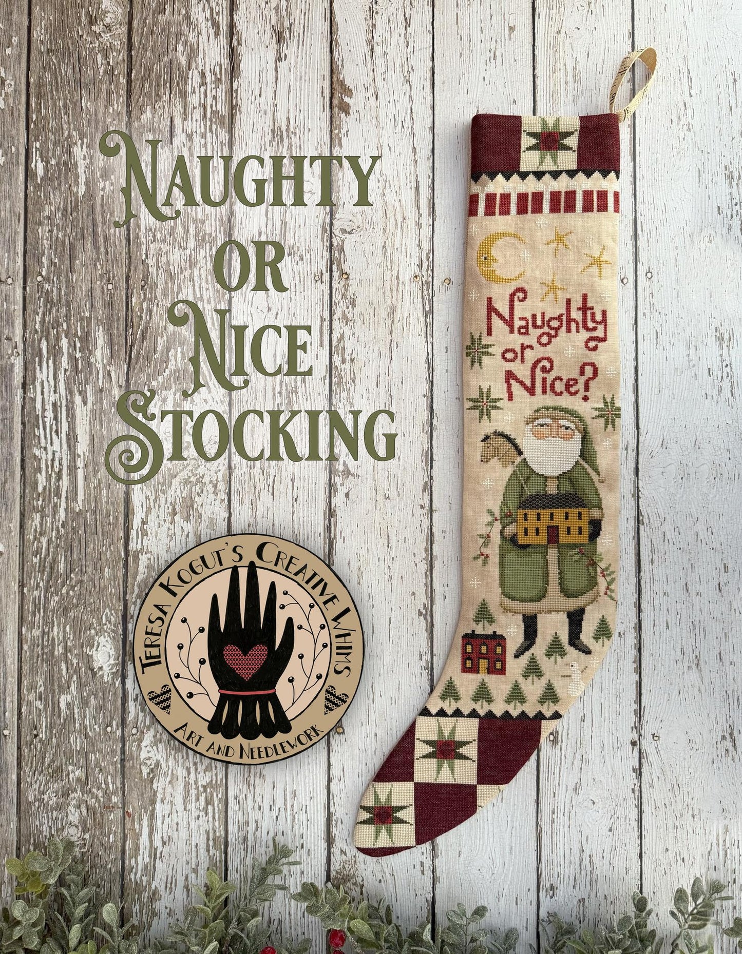 PREORDER Naughty or Nice Stocking Cross Stitch Pattern by Teresa Kogut Nashville Market