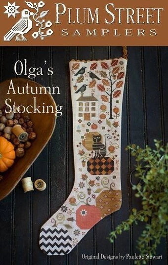 Olga's Autumn Stocking Plum Street Samplers Cross Stitch Pattern