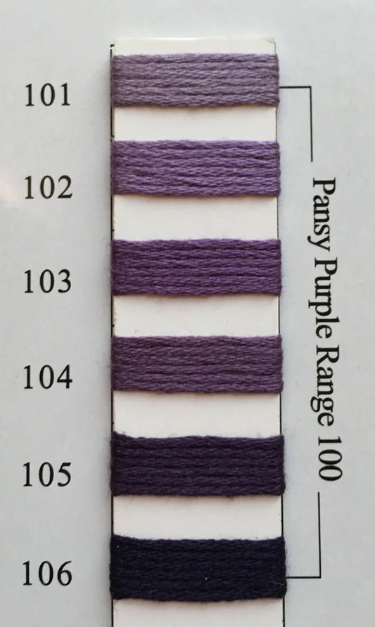 Needlepoint NPI Silk Floss 8 Ply Pansy Purple Range 101 102 103 104 105 106