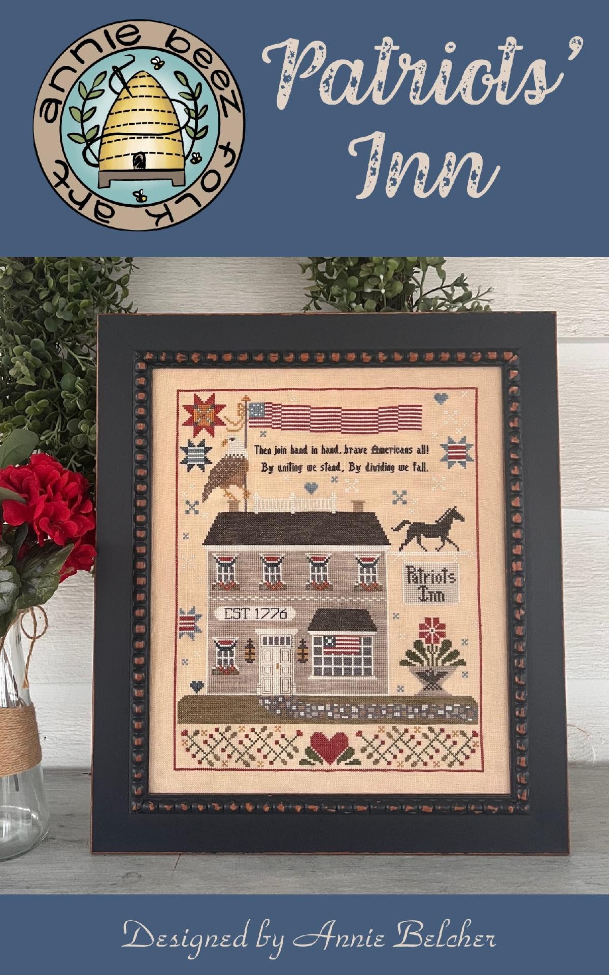 PREORDER Patriot's Inn Cross Stitch Pattern Annie Beez Folkart Nashville Needlework Market