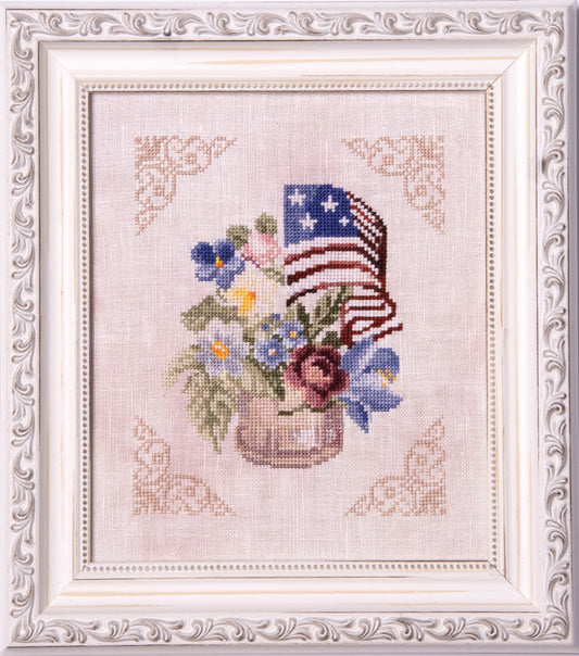 PREORDER Patriotic Bouquet Cross Stitch Pattern by Samplers and Primitives Nashville Market