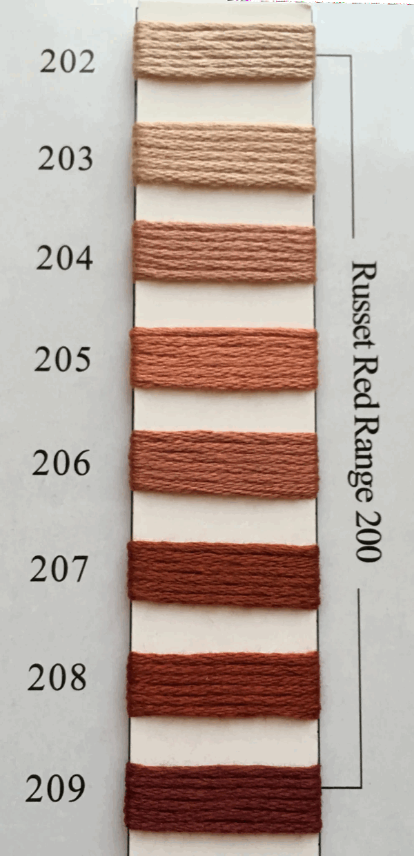 Needlepoint NPI Silk Floss 8 Ply Russet Red Range 202 203 204 205 206 207 208 209