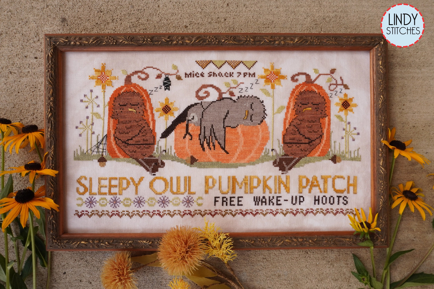 Sleepy Owl Pumpkin Patch Cross Stitch Pattern Lindy Stitches