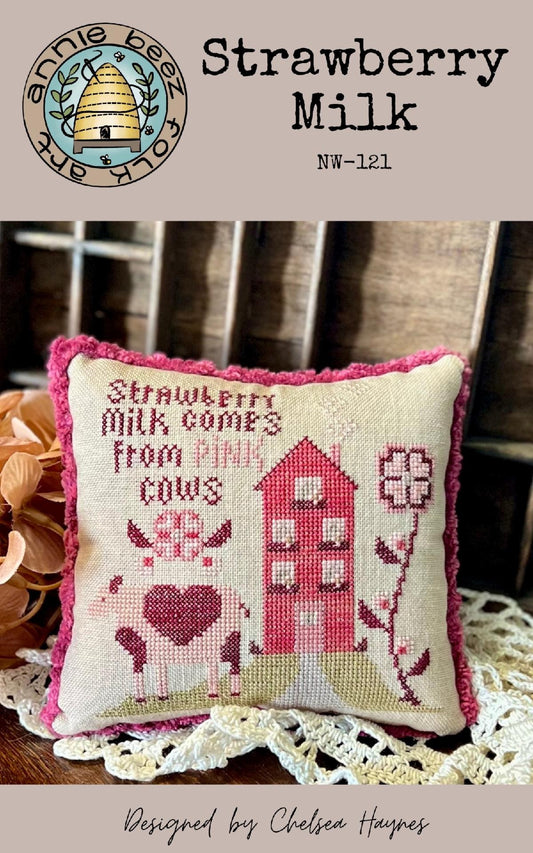 PREORDER Strawberry Milk Cross Stitch Pattern Annie Beez Folkart Nashville Needlework Market