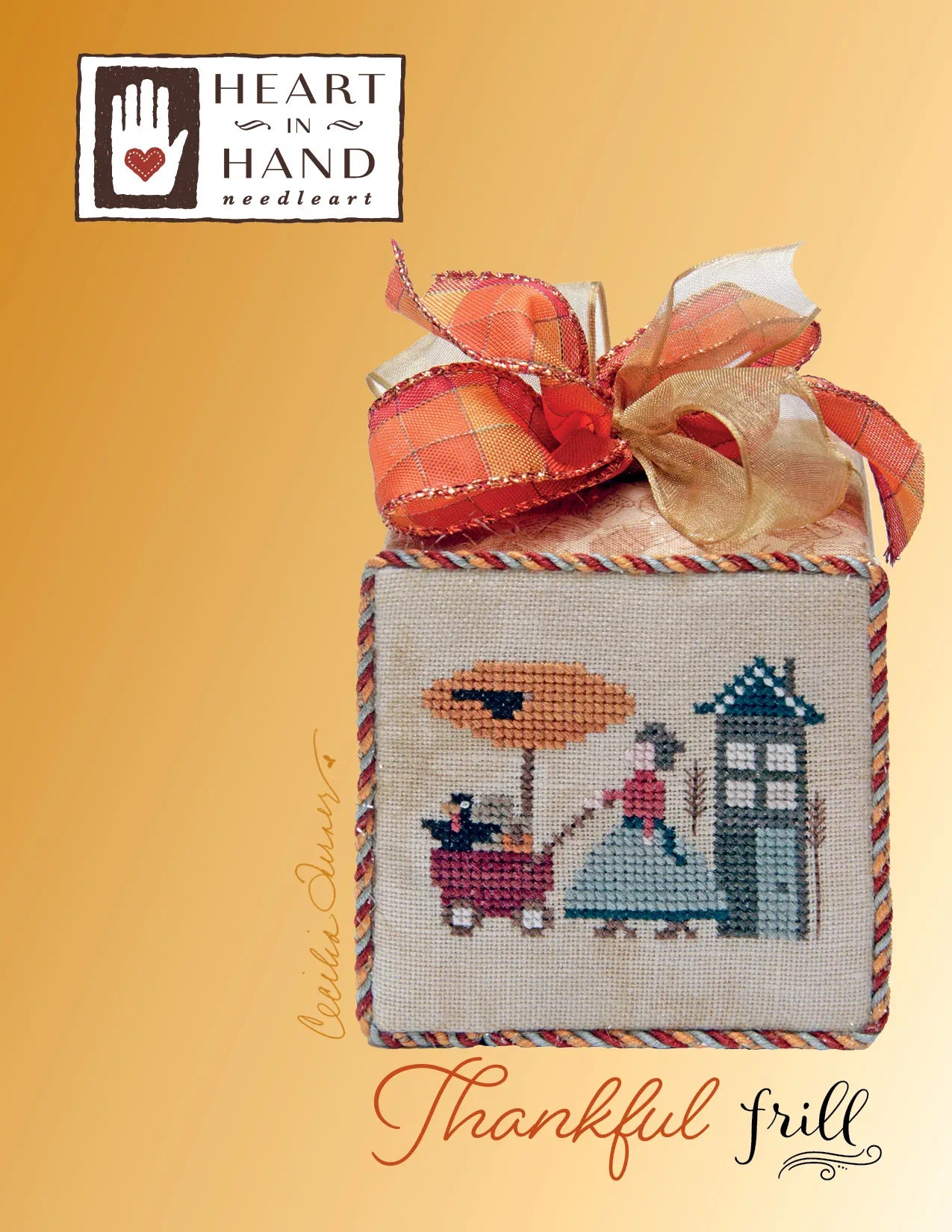 Thankful Frill Heart in Hand Cross Stitch Pattern