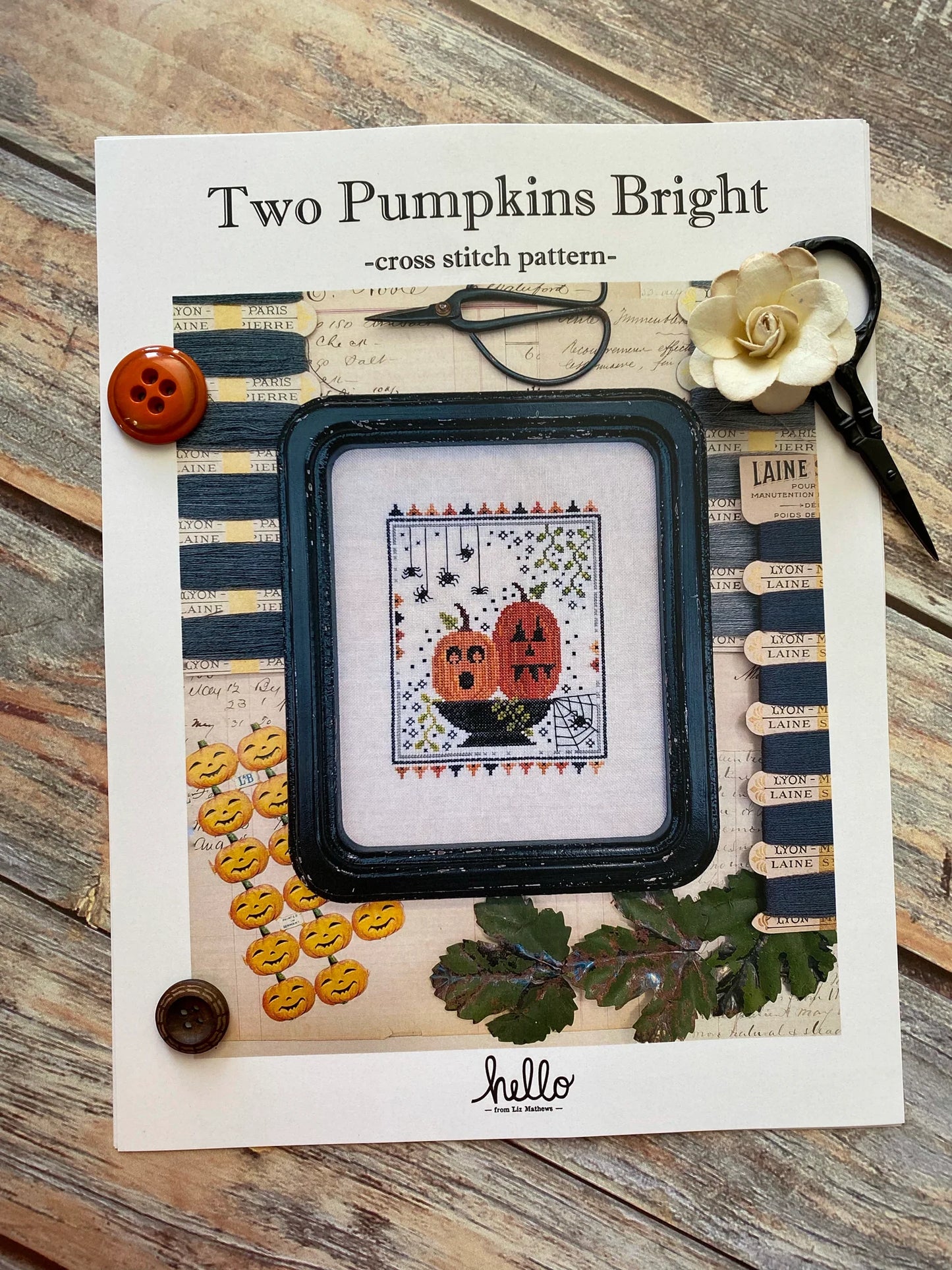 Two Pumpkins Bright Hello from Liz Mathews Cross Stitch Pattern