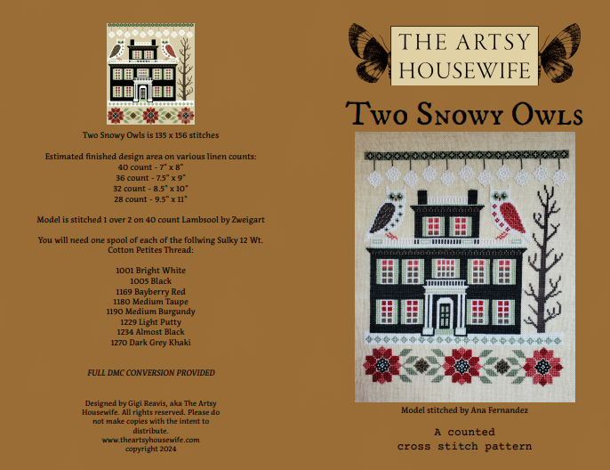 PREORDER Two Snowy Owls Cross Stitch Pattern by The Artsy Housewife