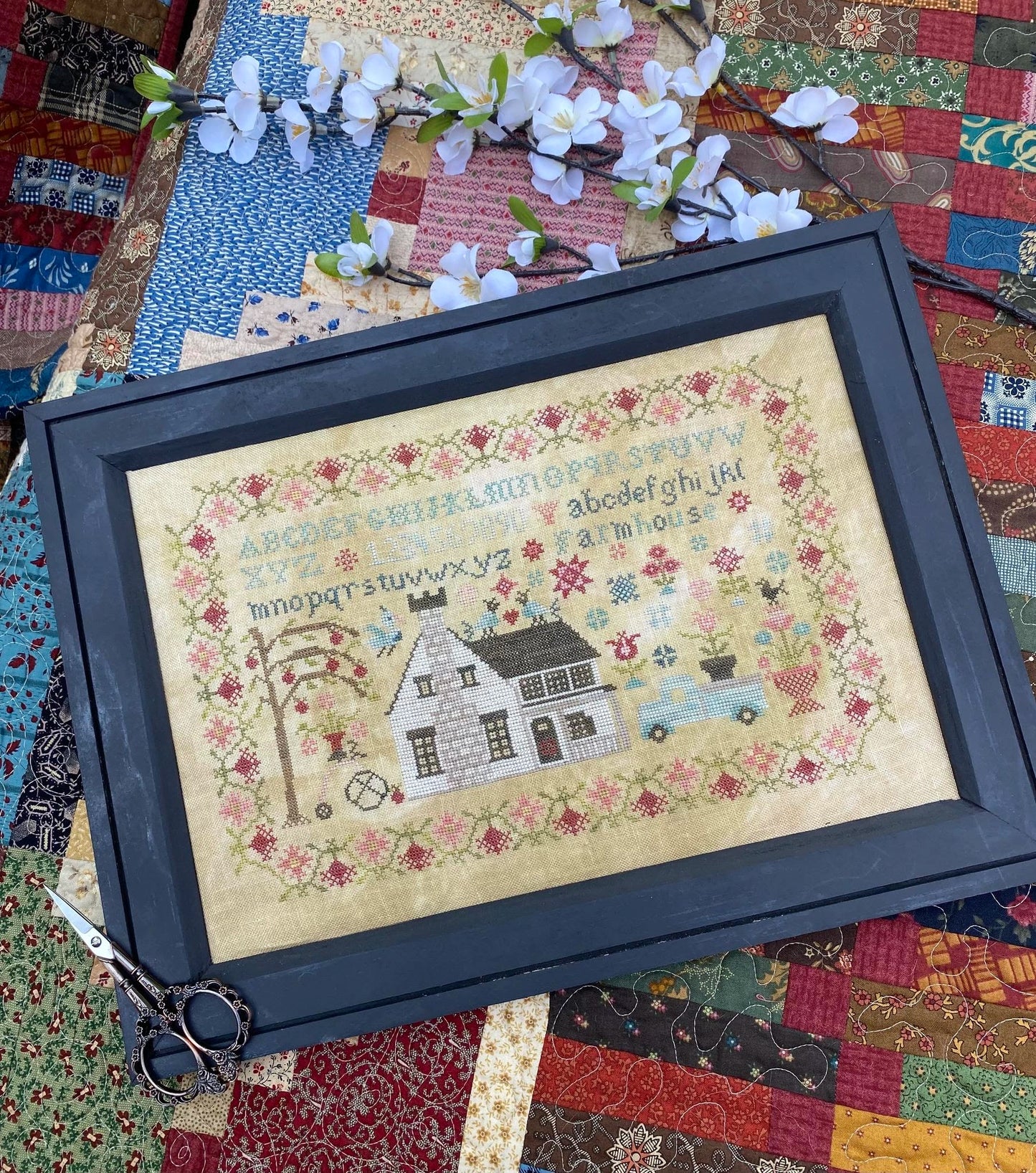 Vintage Farmhouse Sampler Pansy Patch Cross Stitch Pattern