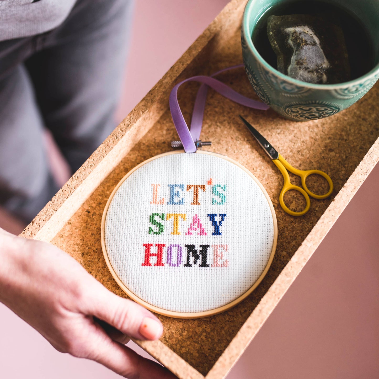 Let's Stay Home Cross Stitch Kit Beginner Friendly