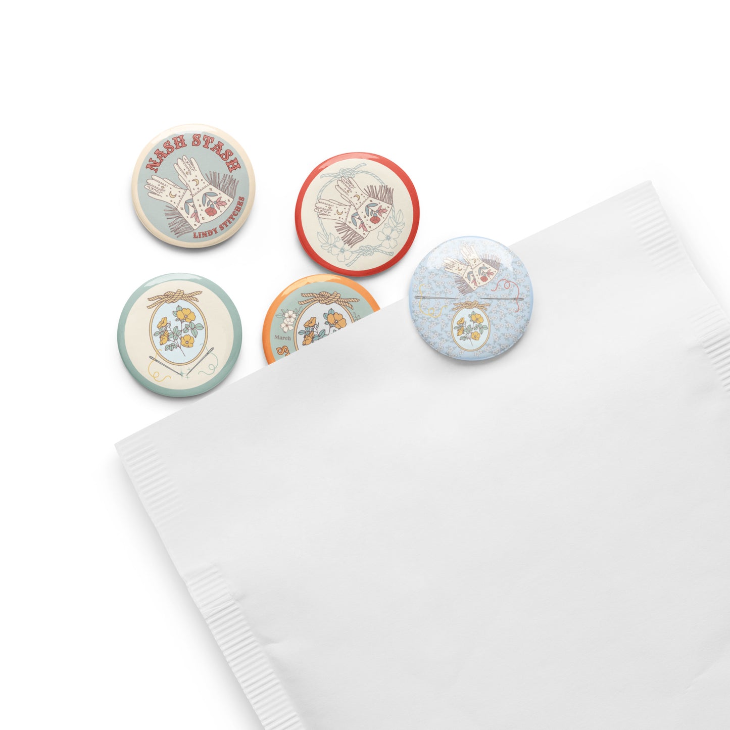 Lindy Stitches Event Buttons Set of 5 Pins