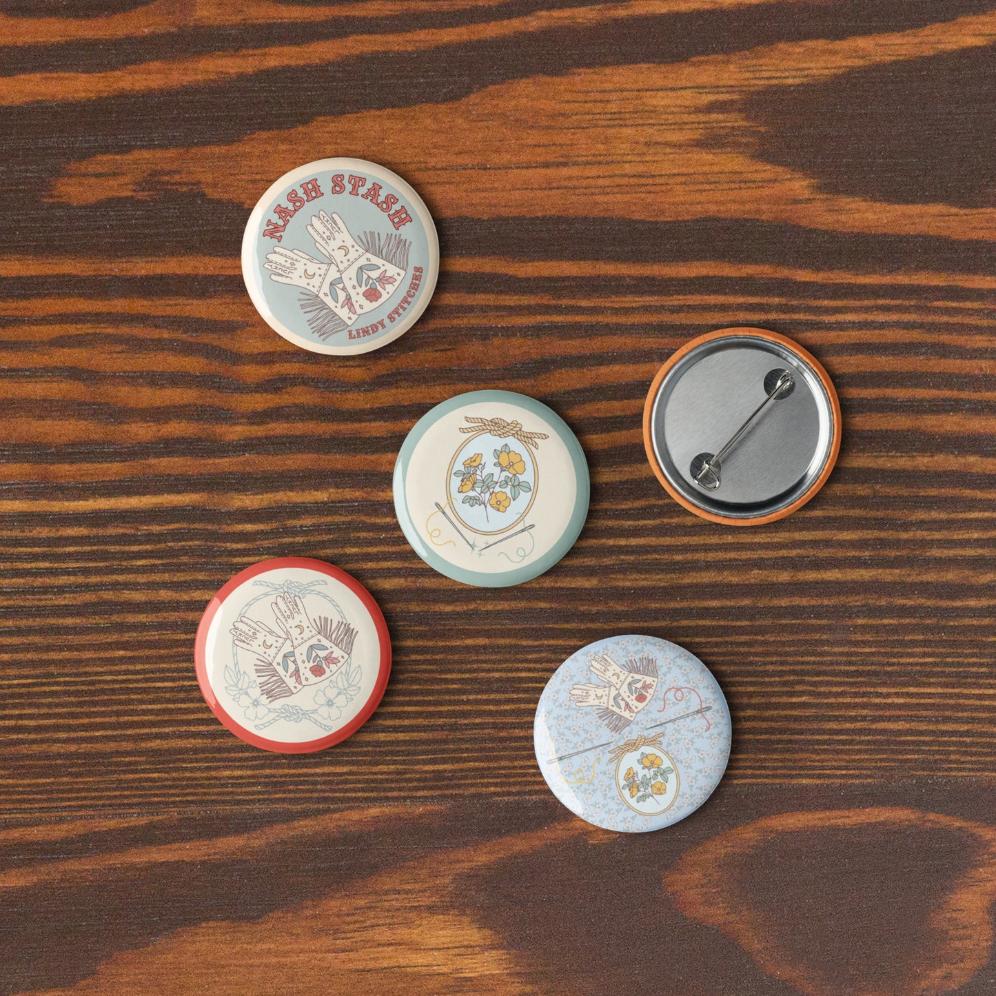 Lindy Stitches Event Buttons Set of 5 Pins