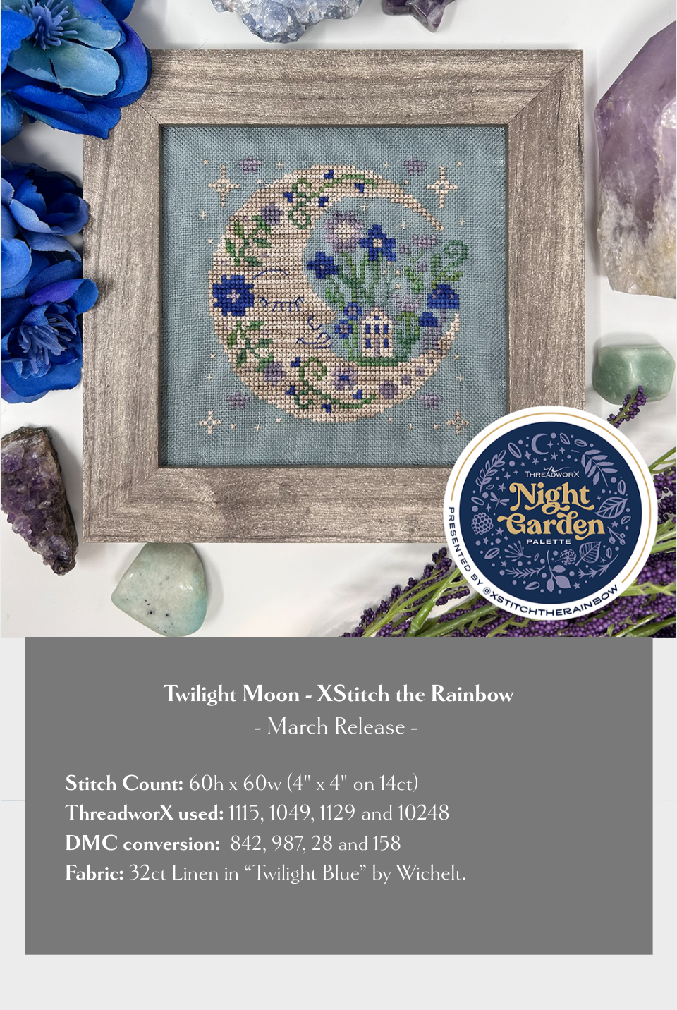 PREORDER Twilight Moon Cross Stitch Pattern by Tiny Modernist Nashville Market Night Garden